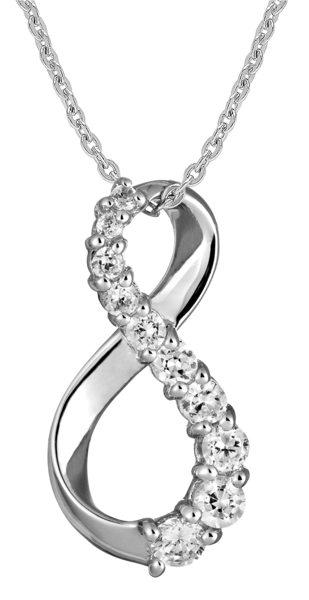  Graduated CZ Infinity Pendant Necklace, Rhodium Plated Sterling Silver, 18, img title=