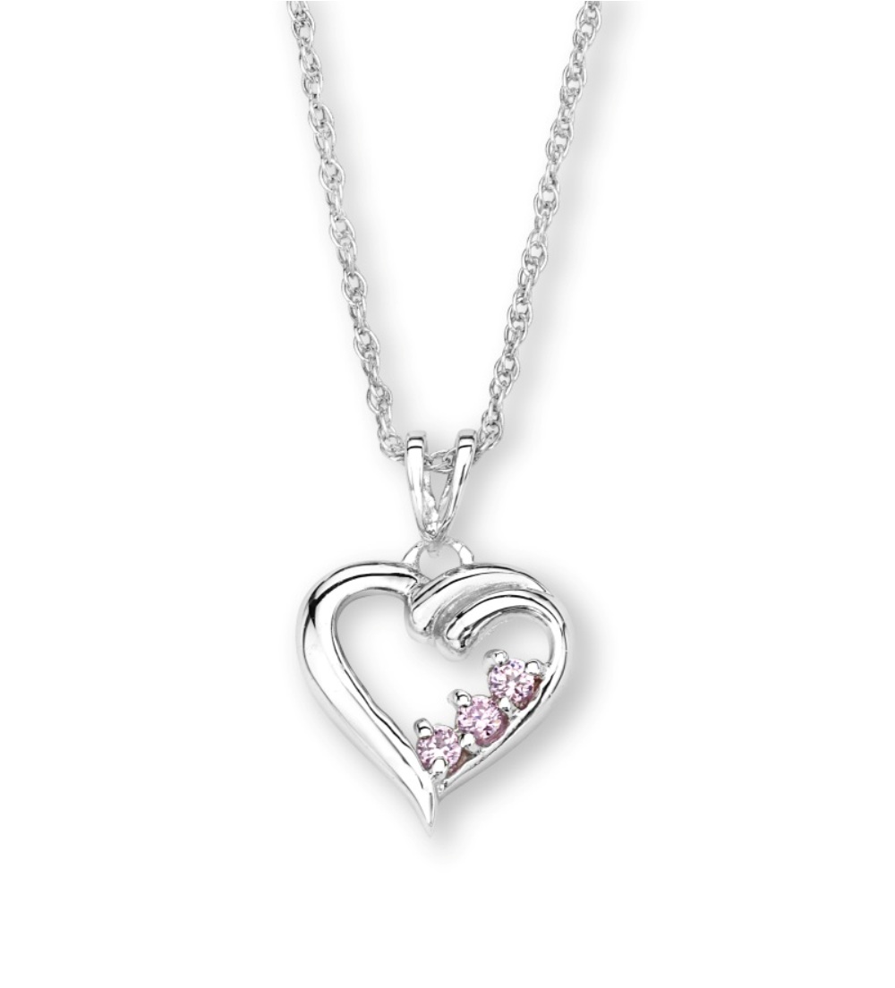 CZ Pendant Necklace, Rhodium Plated Sterling Silver