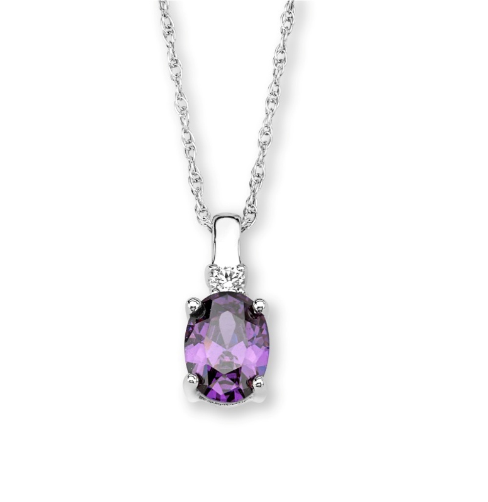 CZ Pendant Necklace, Rhodium Plated Sterling Silver