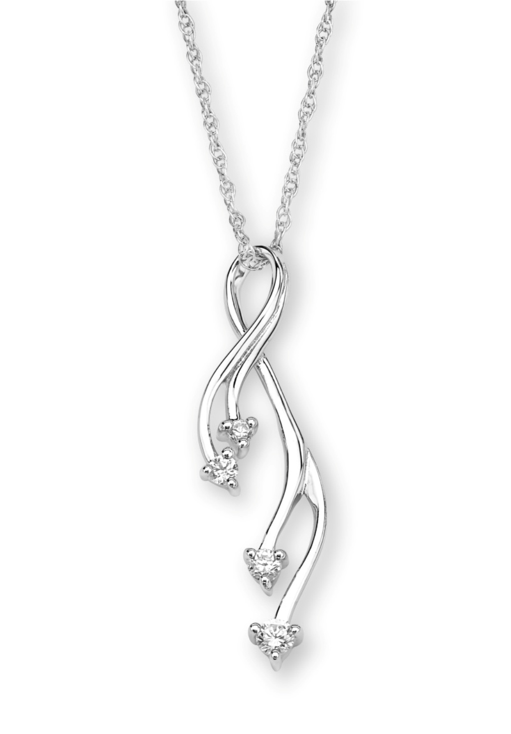  CZ Mirror Polished Swirl Pendant Necklace, Rhodium Plated Sterling Silver, 18