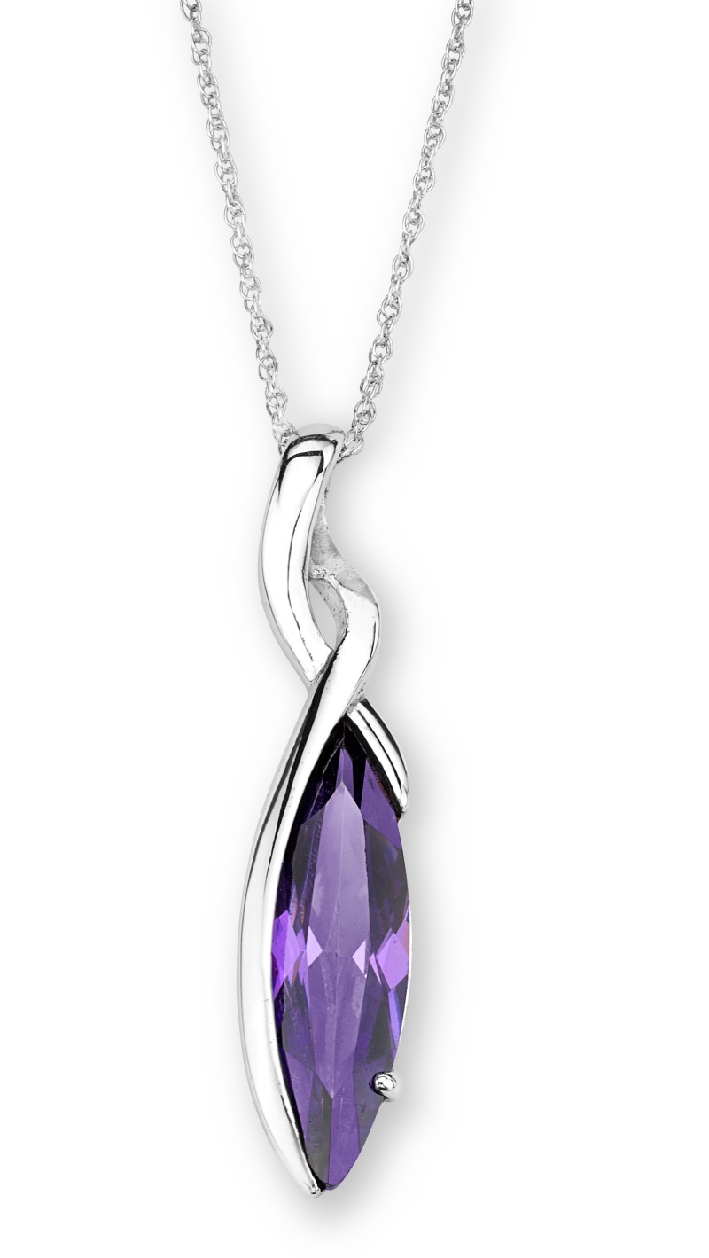 CZ Pendant Necklace, Rhodium Plated Sterling Silver