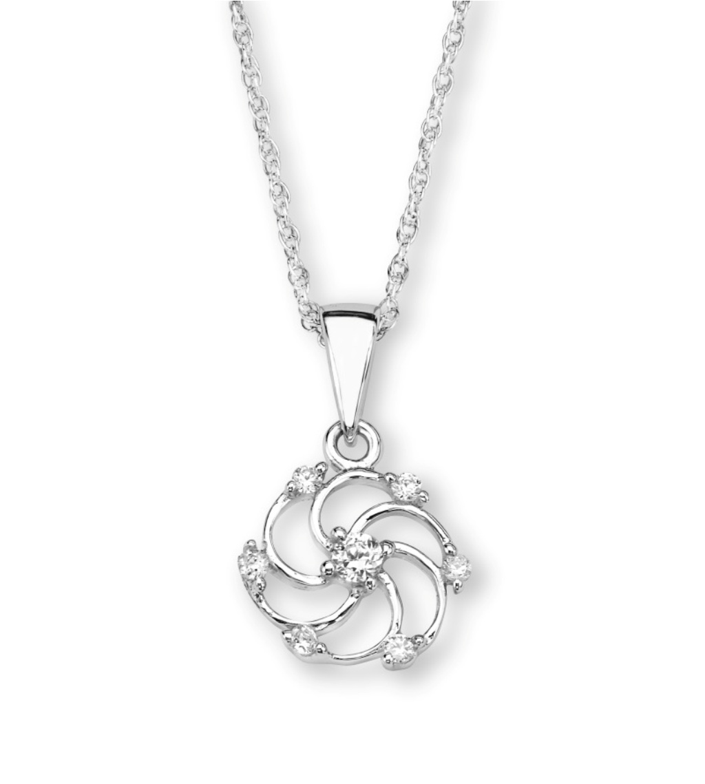  Petite Round CZ Quaterfoil Pendant Necklace, Rhodium Plated Sterling Silver, 18