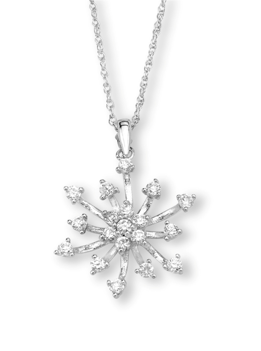  CZ Star Pendant Necklace, Rhodium Plated Sterling Silver, 18