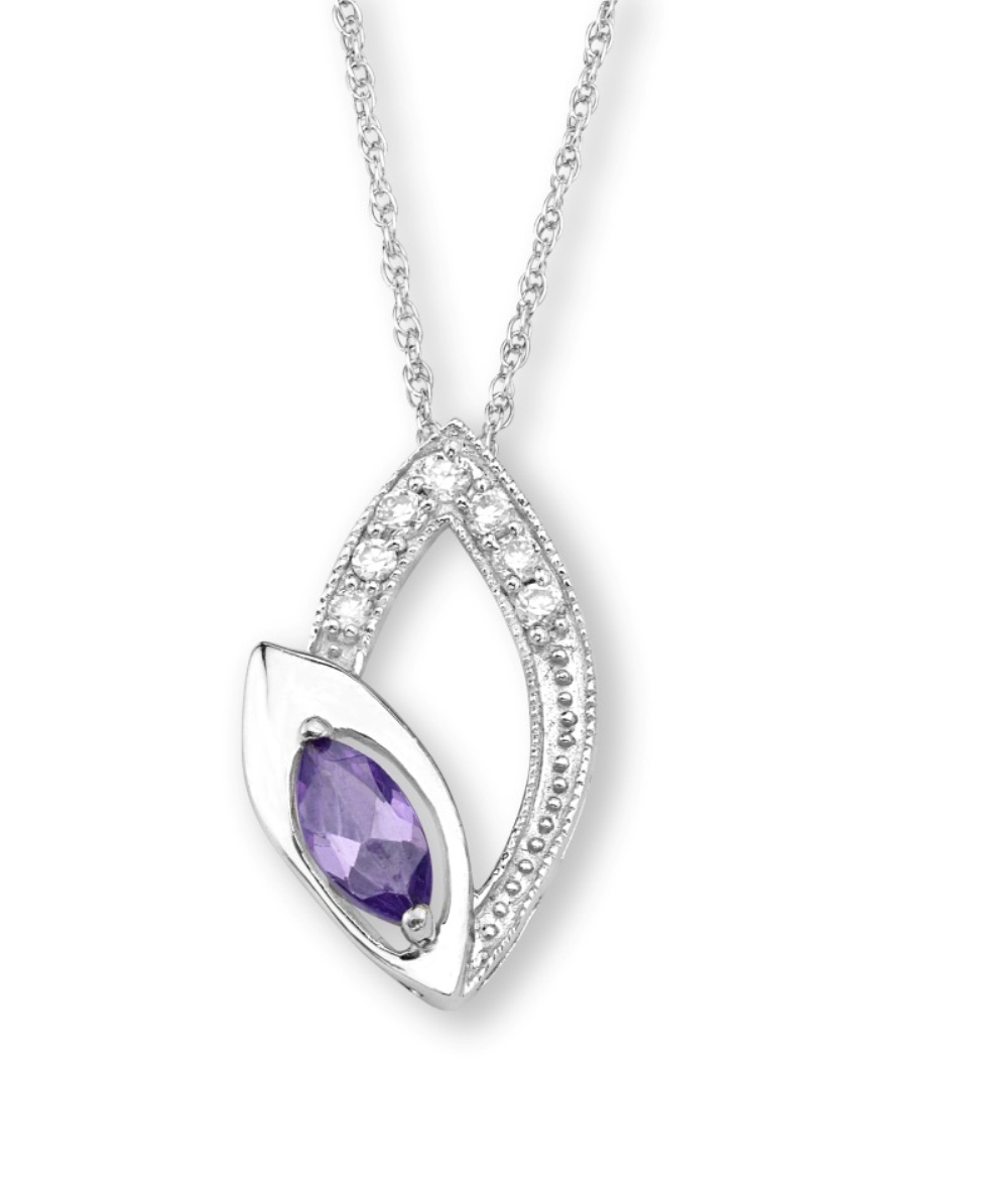 CZ Pendant Necklace, Rhodium Plated Sterling Silver