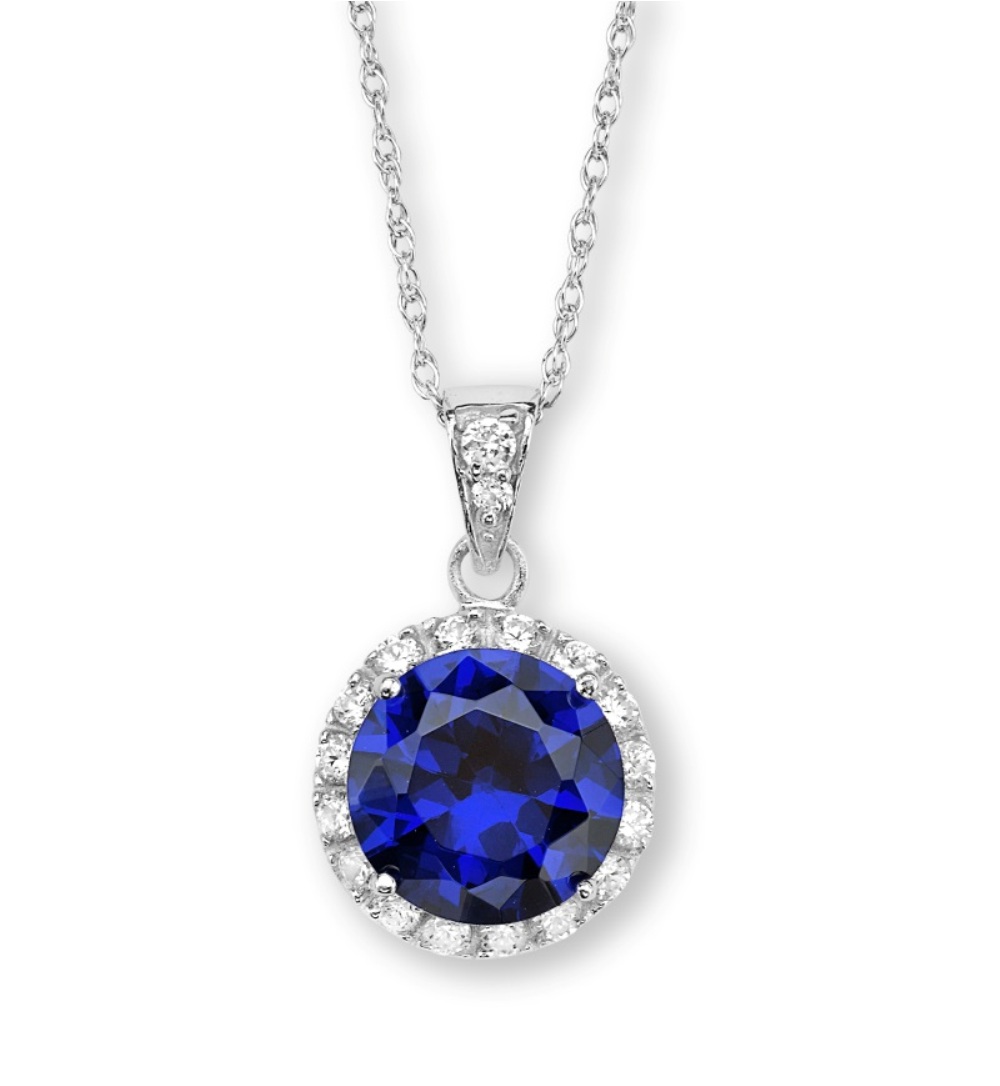 CZ Pendant Necklace, Rhodium Plated Sterling Silver