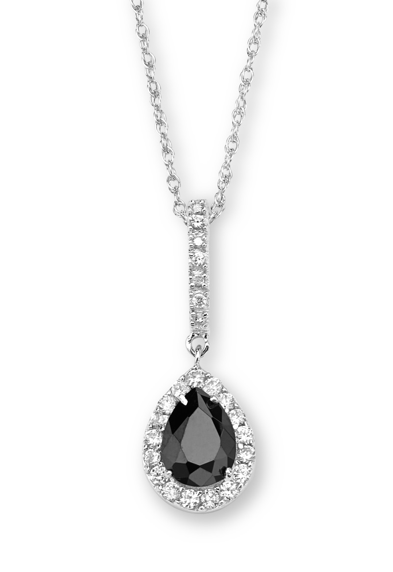 CZ Pendant Necklace, Rhodium Plated Sterling Silver