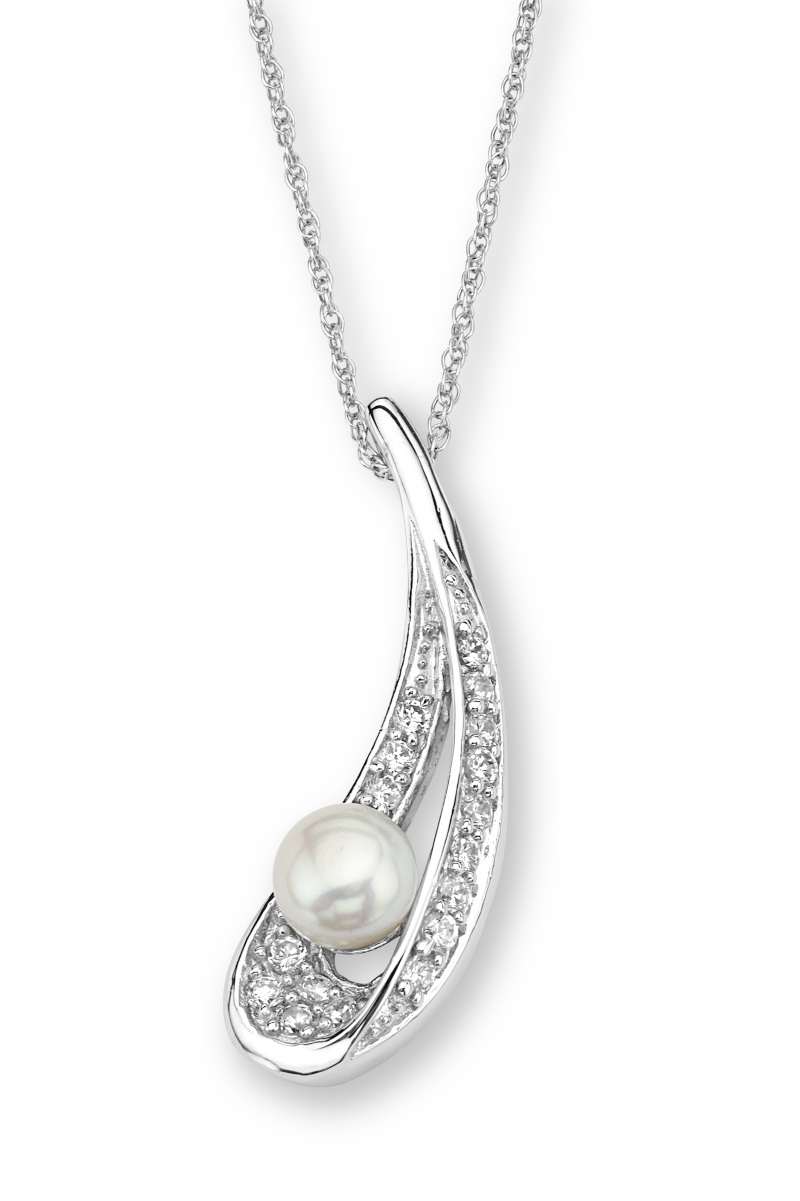 CZ Pendant Necklace, Rhodium Plated Sterling Silver