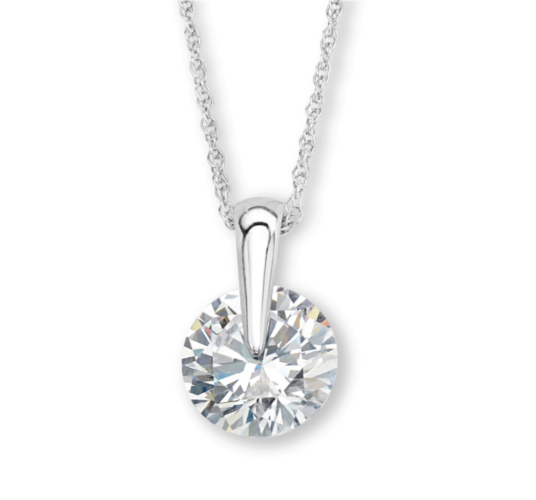 Graduated CZ Pendant Necklace, Rhodium Plated Sterling Silver, 18