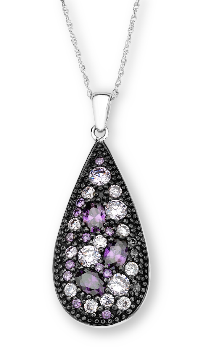 CZ Pendant Necklace, Rhodium Plated Sterling Silver