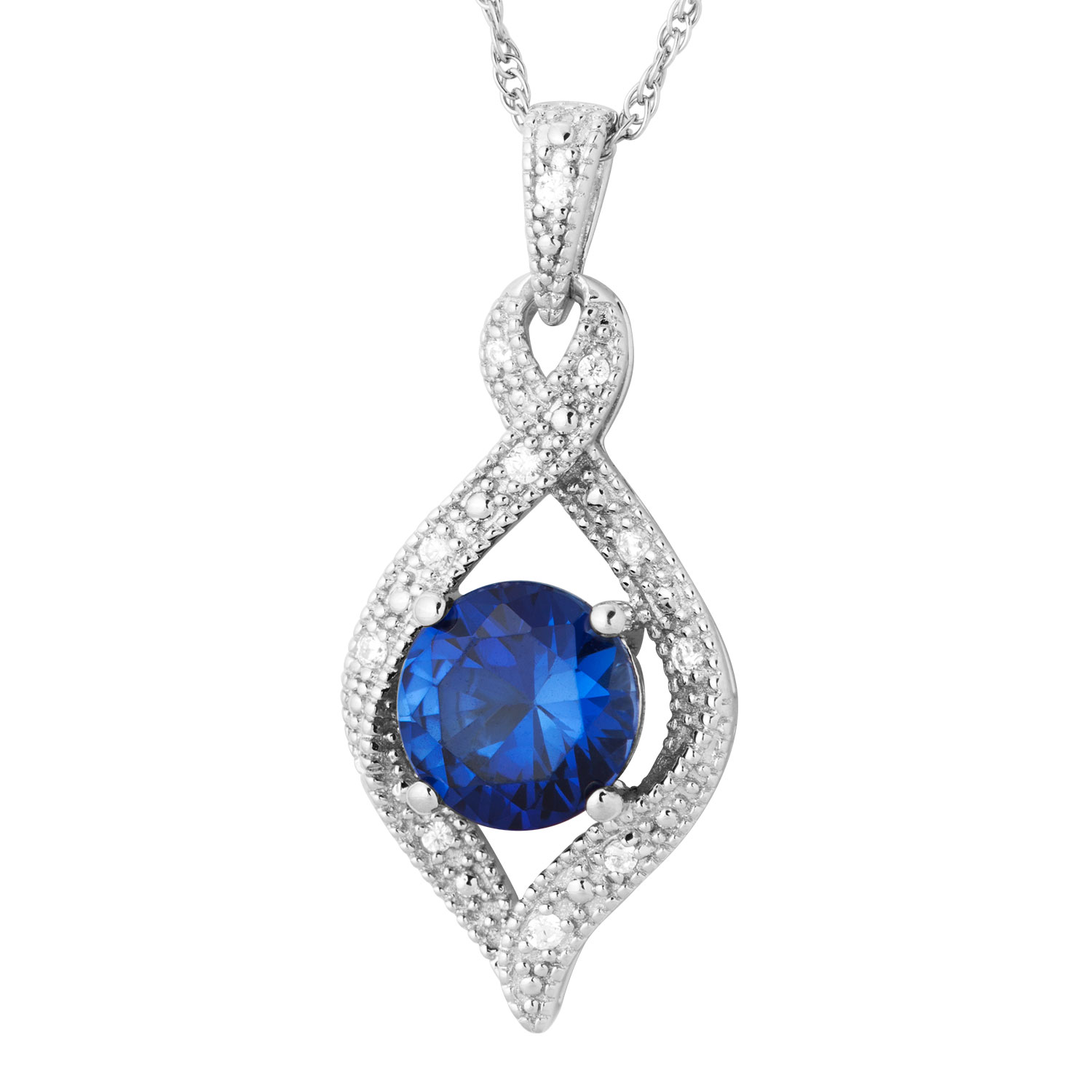 CZ Pendant Necklace, Rhodium Plated Sterling Silver