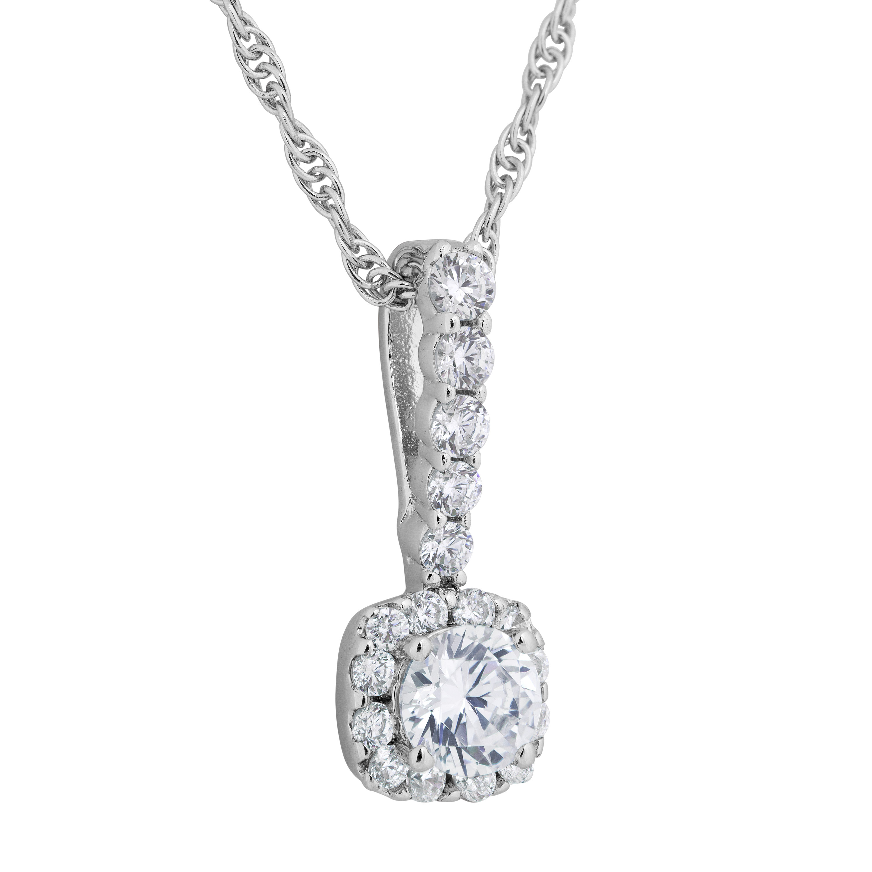 CZ Pendant Necklace, Rhodium Plated Sterling Silver