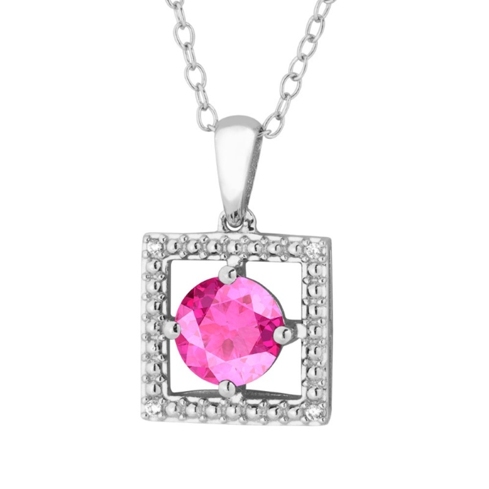 CZ Pendant Necklace, Rhodium Plated Sterling Silver