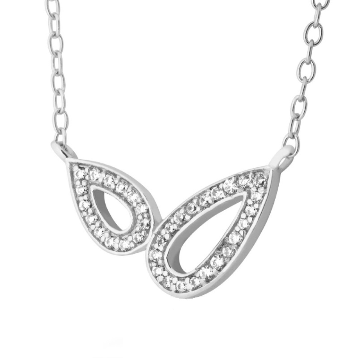 Cubic Zirconia Twist Pear Pendant Necklace, Rhodium Plated Sterling Silver