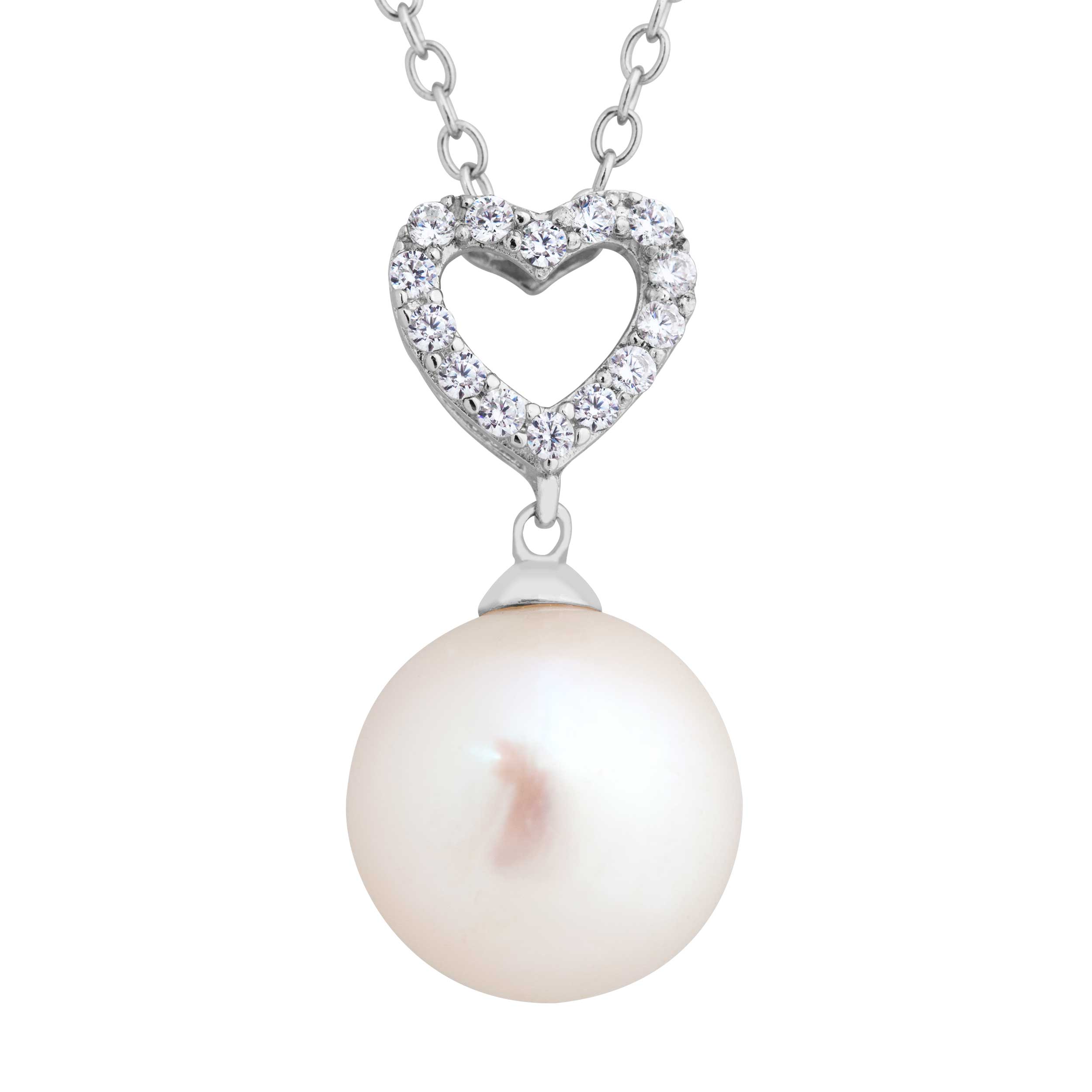 Lush Pearl  with Heart Pendant Necklace, Sterling Silver