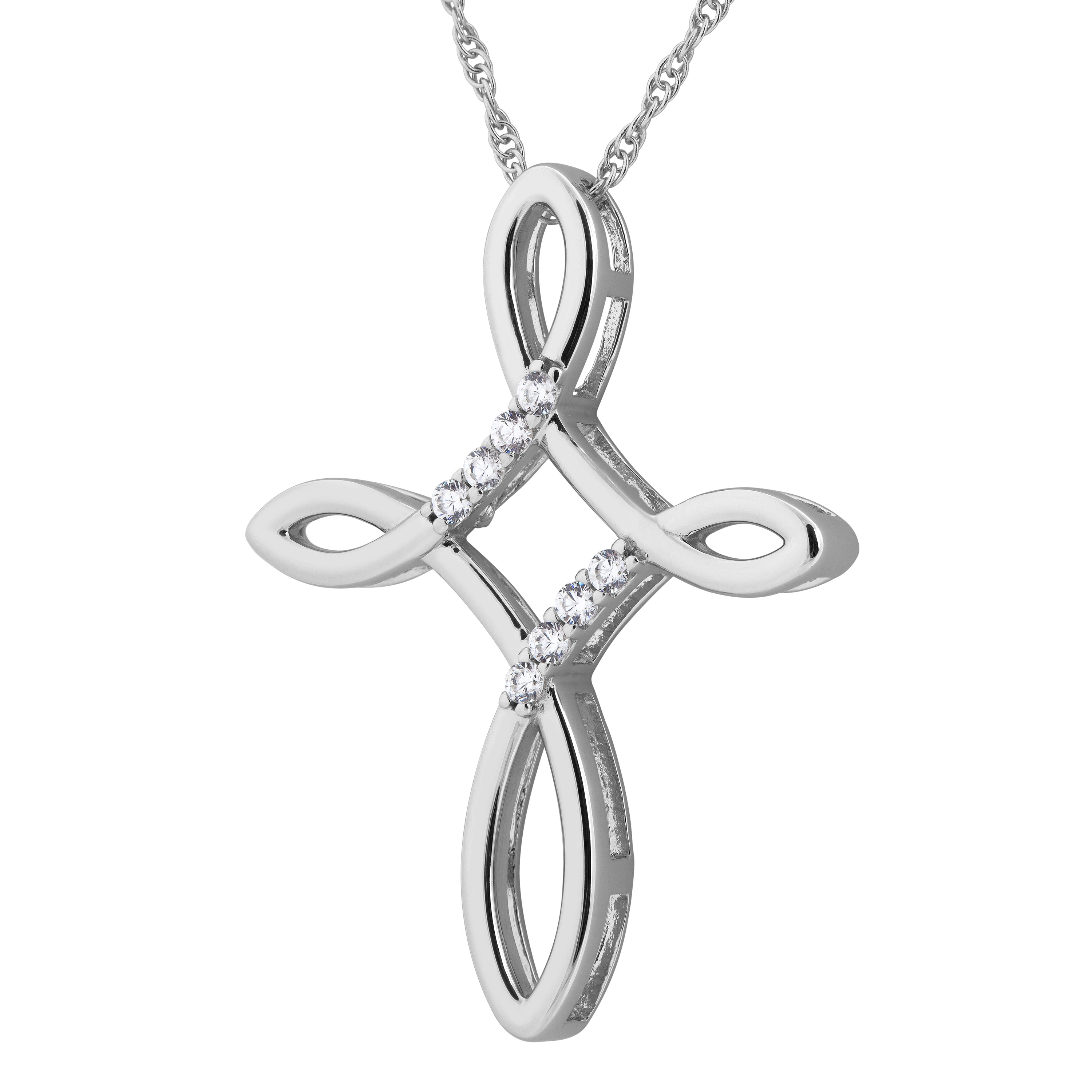 CZ Pendant Necklace, Rhodium Plated Sterling Silver