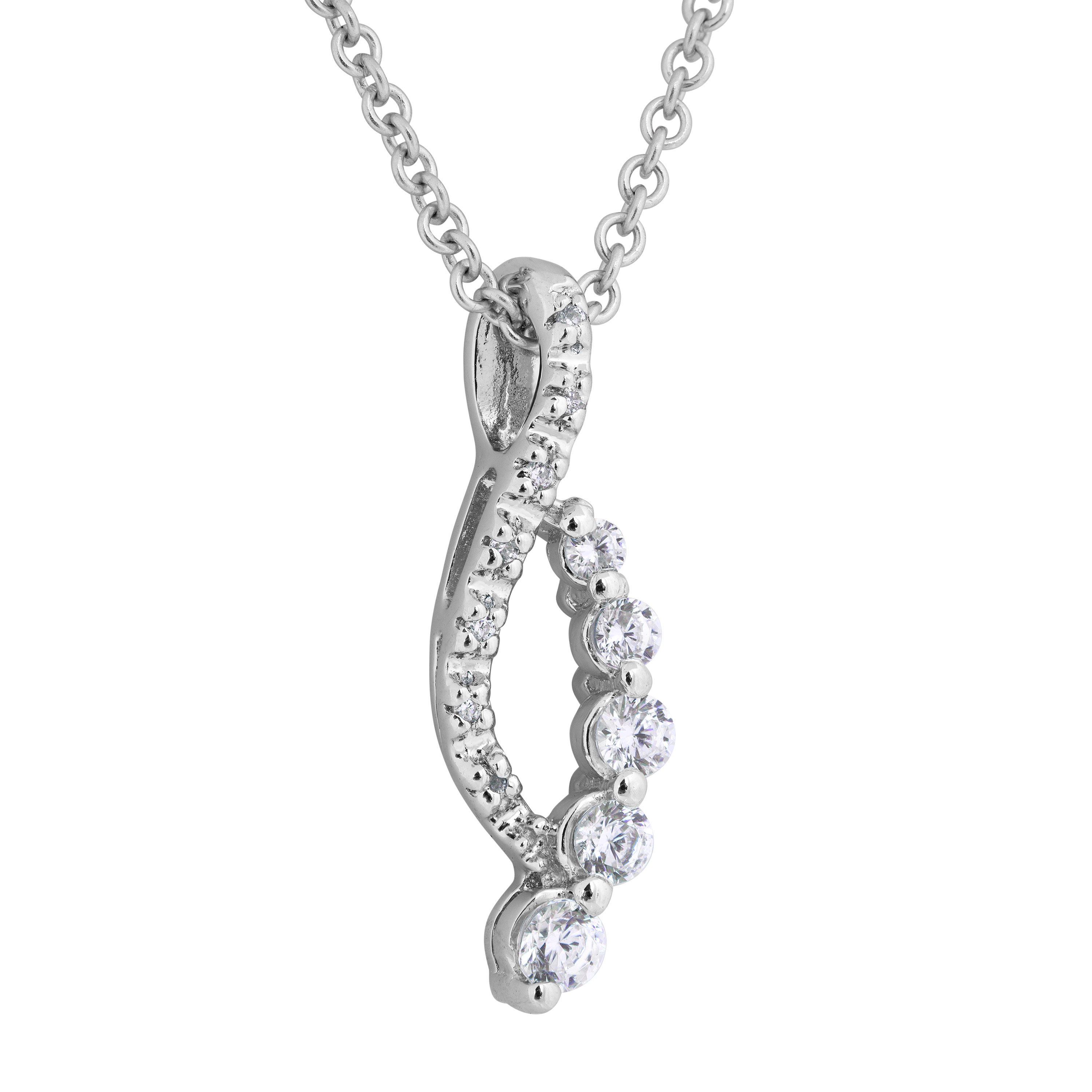 CZ Pendant Necklace, Rhodium Plated Sterling Silver