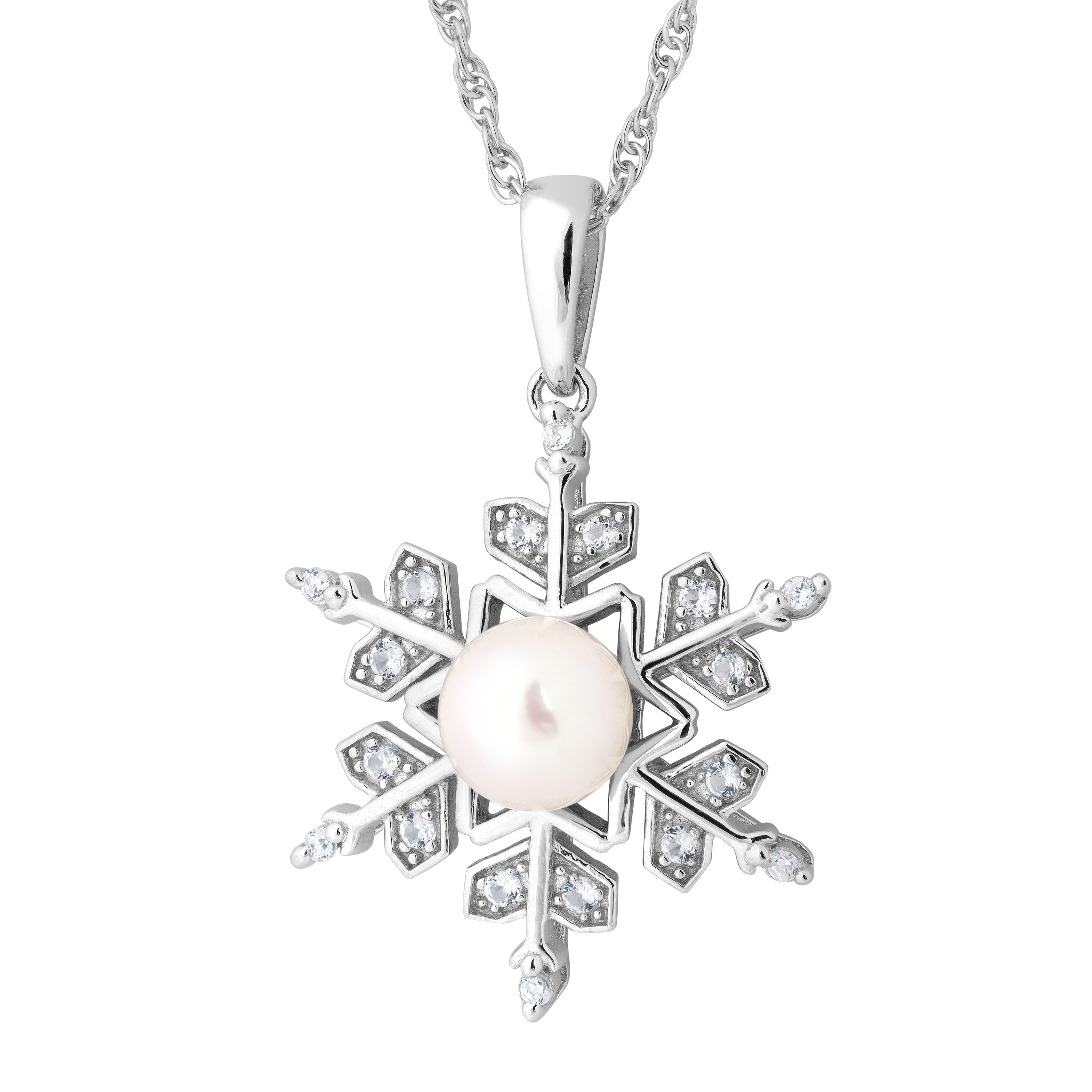 CZ Pendant Necklace, Rhodium Plated Sterling Silver