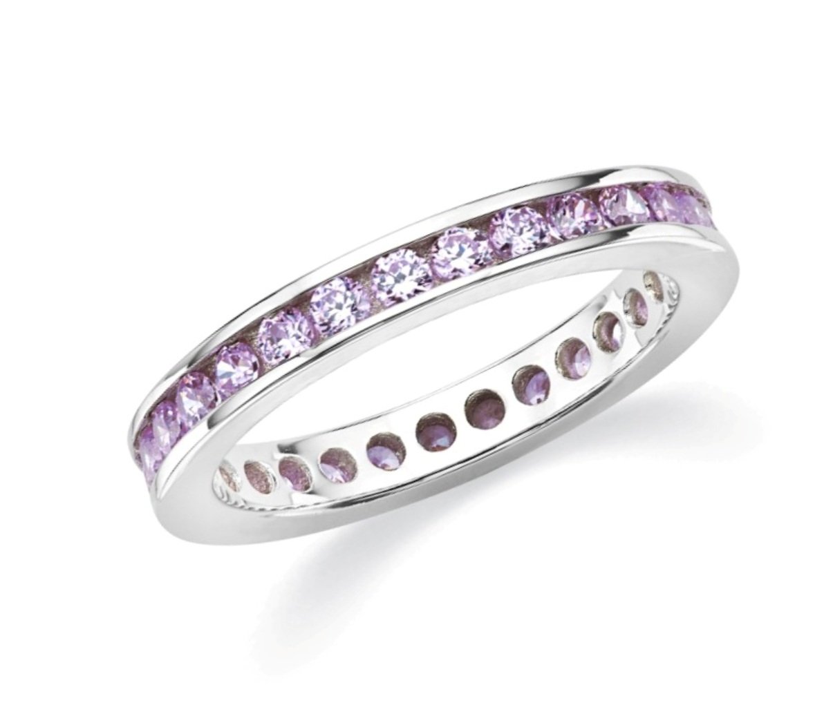 Periwinkle Passion CZ Eternity Band Ring, Rhodium Plated Sterling Silver