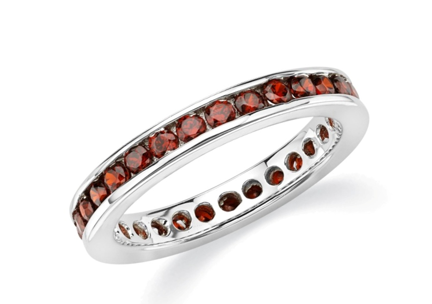 Ravishing Red CZ Eternity Band Ring, Rhodium Plated Sterling Silver