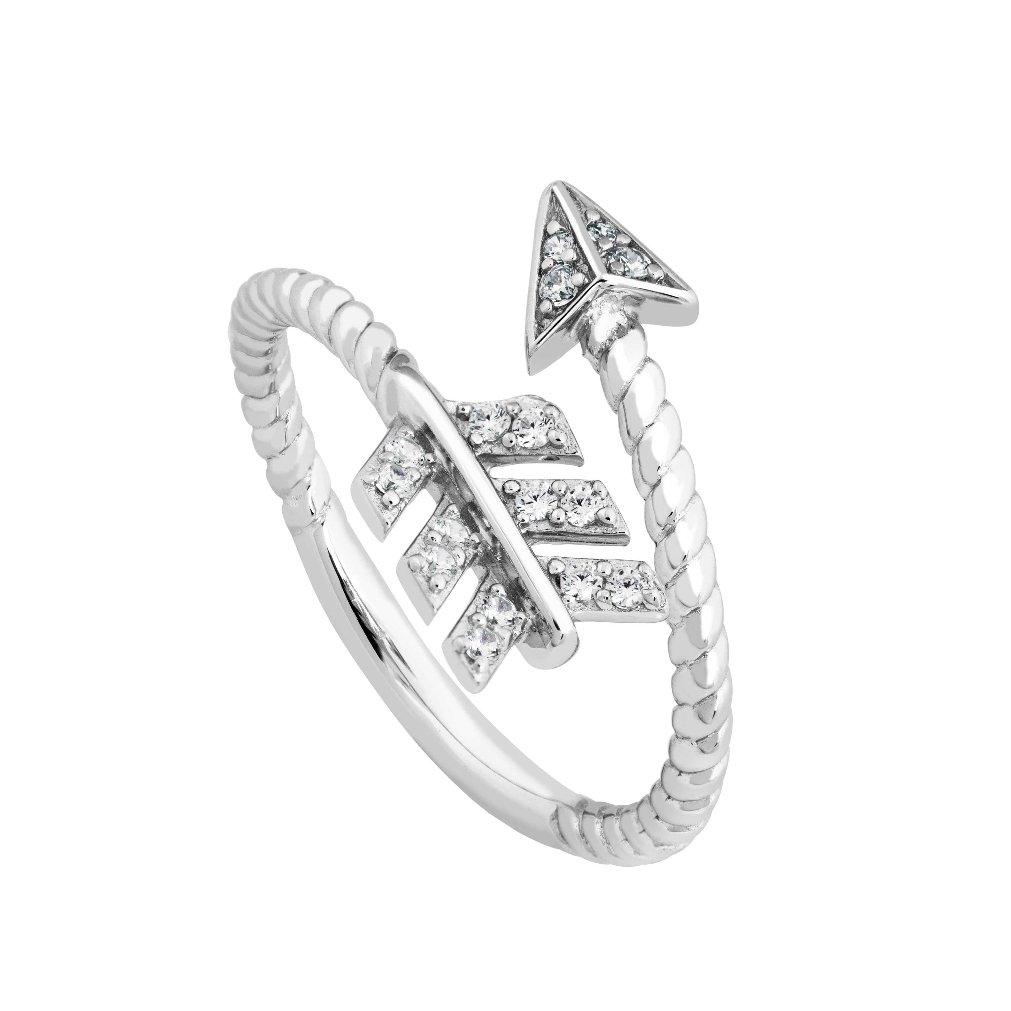 Rope Trim Arrow with CZ's Bypass Ring, Sterling Silver. 