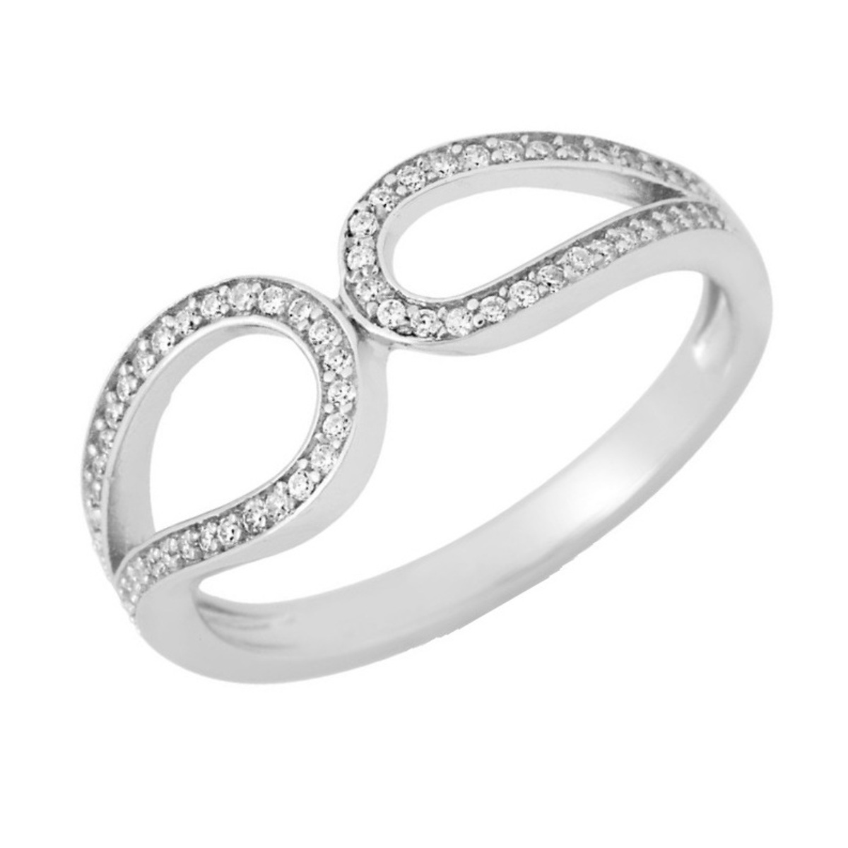 CCut-Out Design Cubic Zirconia  Ring, Rhodium Plated Sterling Silver