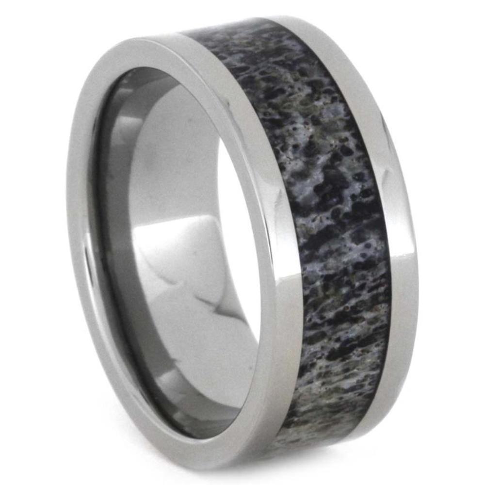 Deer Antler 8mm Titanium Comfort-Fit Wedding Band  