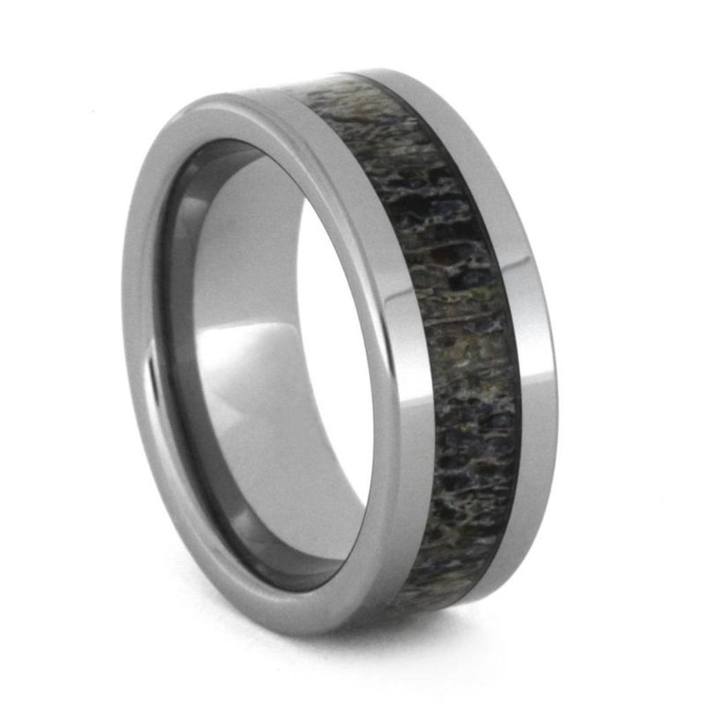 Deer Antler Ring In 8mm Tungsten Band