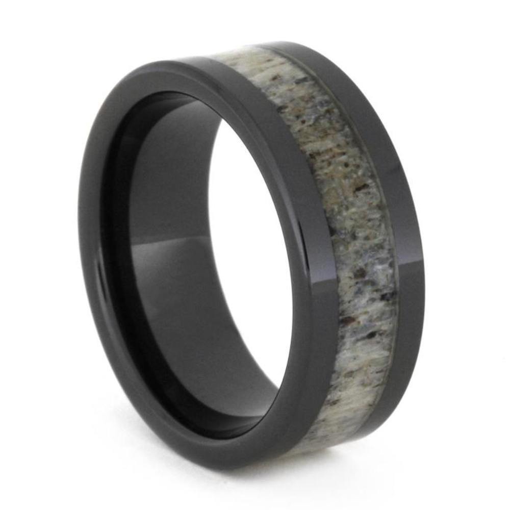 Deer Antler 8mm Comfort-Fit Black Ceramic Wedding Band  