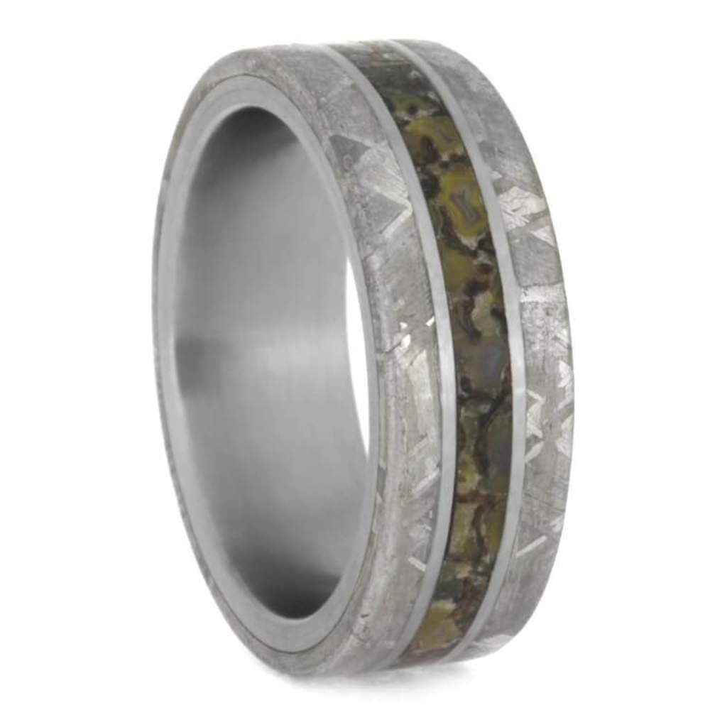 Dinosaur Bone, Gibeon Meteorite 7mm Matte Titanium Comfort-Fit Wedding Band 