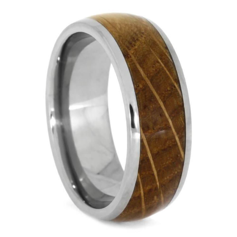 Whiskey Barrel Oak Wood 8mm Titanium Comfort-Fit Ring 