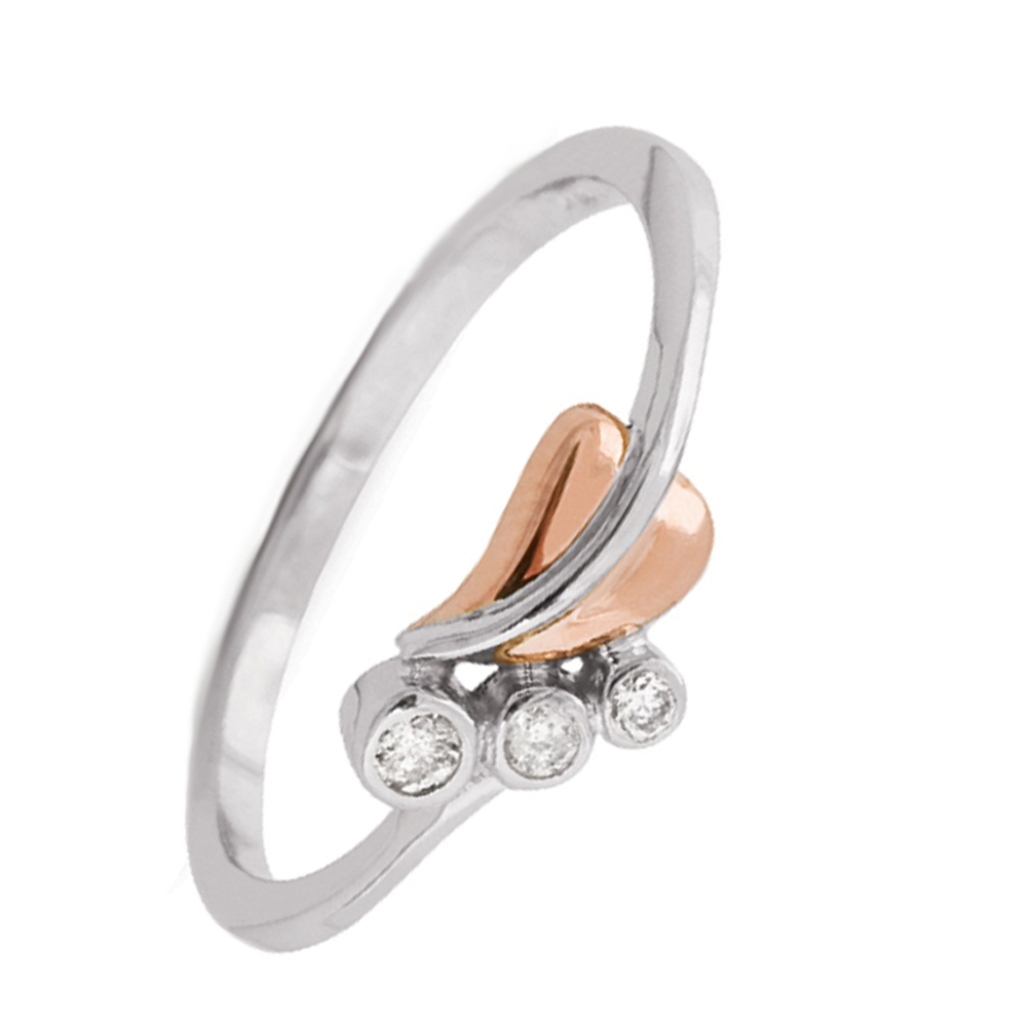 Diamond with Leaf Slim Profile Ring, Sterling Silver, 12k Green and Rose Gold Black Hills Gold Motif