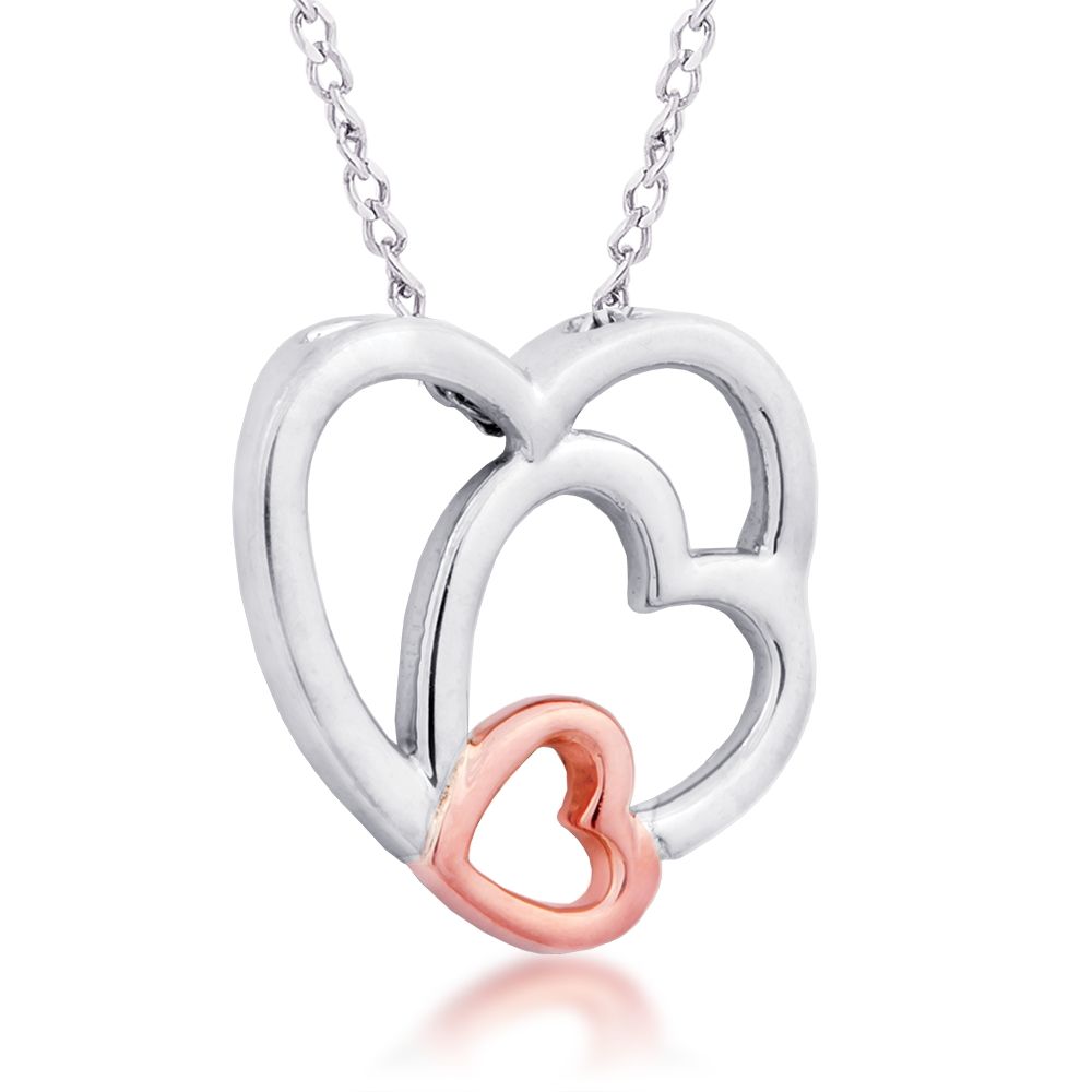 Stunning Inlaied Heart Pendant Necklace, Rhodium Plate Sterling Silver, 12k Rose and Green Gold Black Hill Gold Motif. 