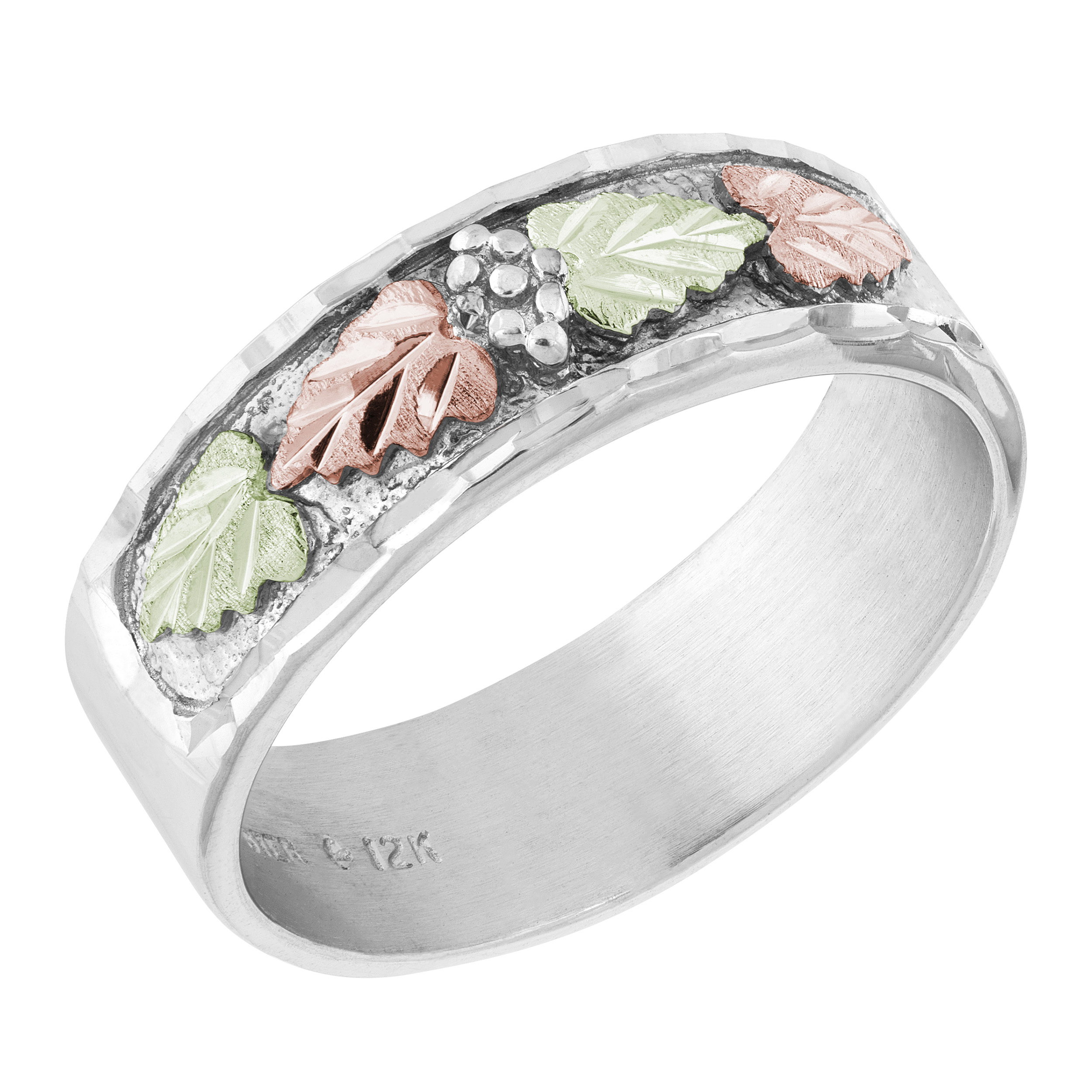 Grape Cluster with Leaves Ring, 10k White Gold, 12k Green and Rose Gold Black Hills Gold Motif