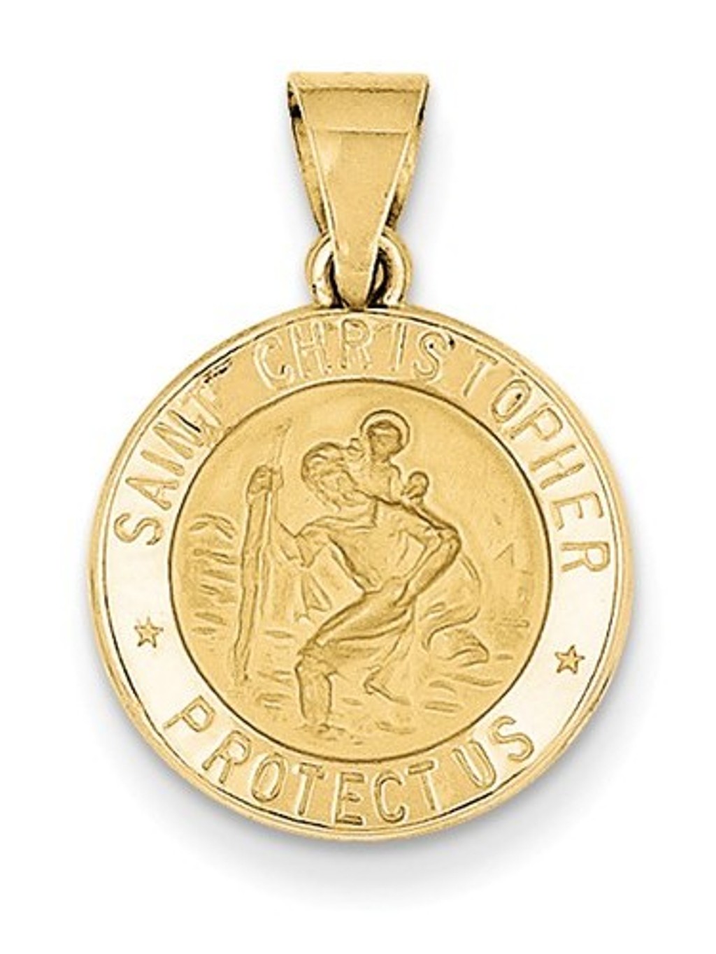 14k Yellow Gold And Satin St. Christopher Medal Charm Pendant (17X15 MM)