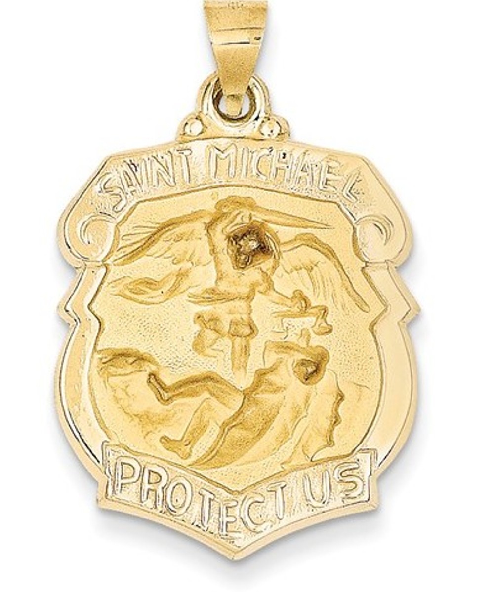 14k Yellow Gold St. Michael Badge Medal Pendant (28X21MM)