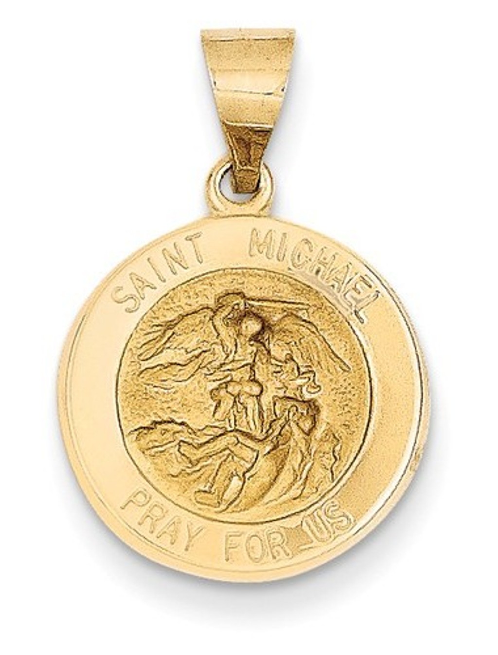 14k Yellow Gold Satin St. Michael Medal Charm Pendant (17X15 MM)