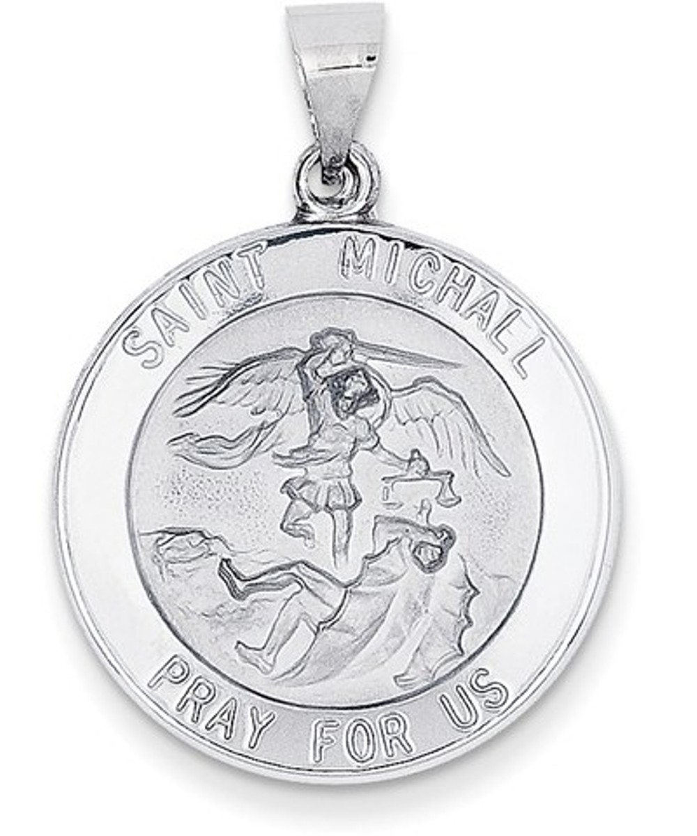 Rhodium-Plated 14k White Gold St. Michael Medal Pendant (25X23MM)