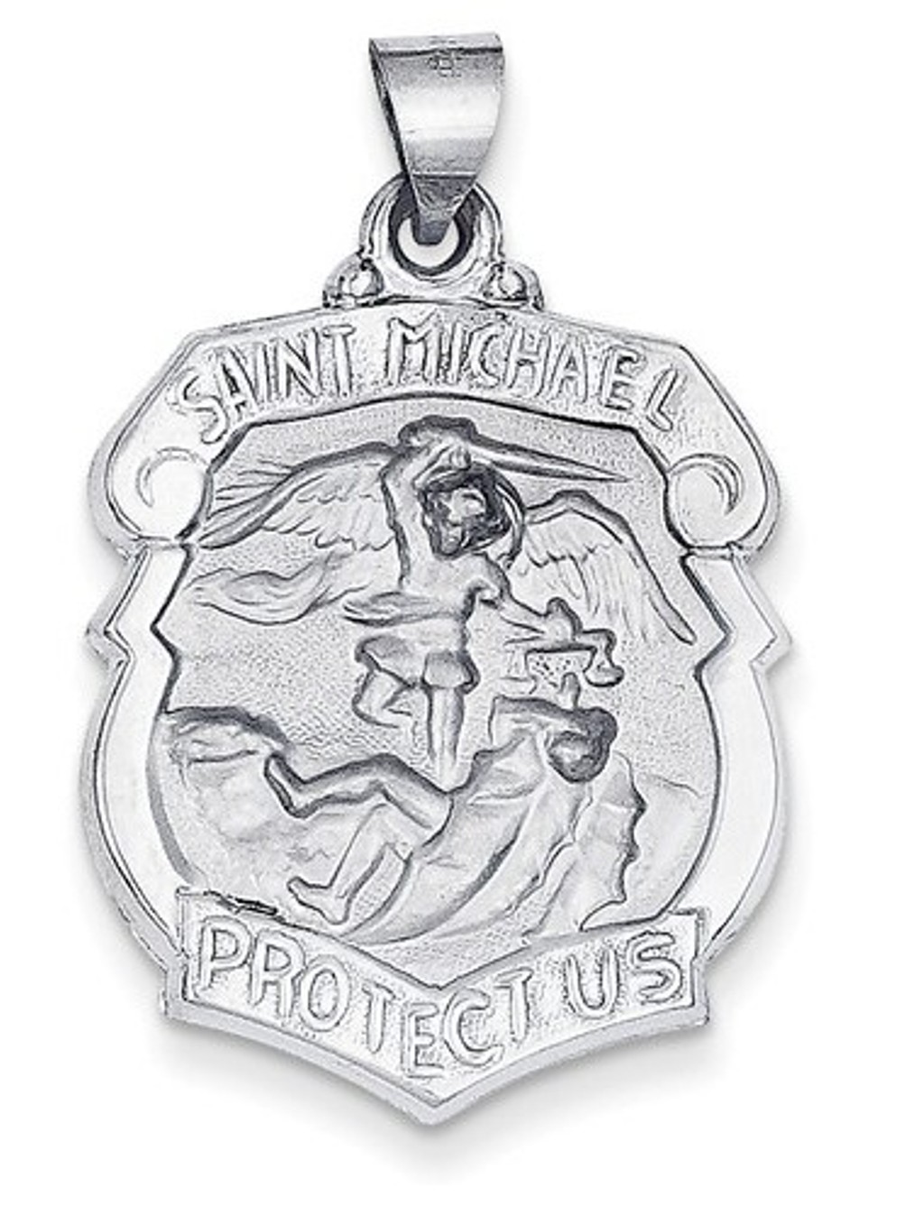 Rhodium-Plated 14k White Gold St. Michael Badge Medal Pendant (30X22MM)