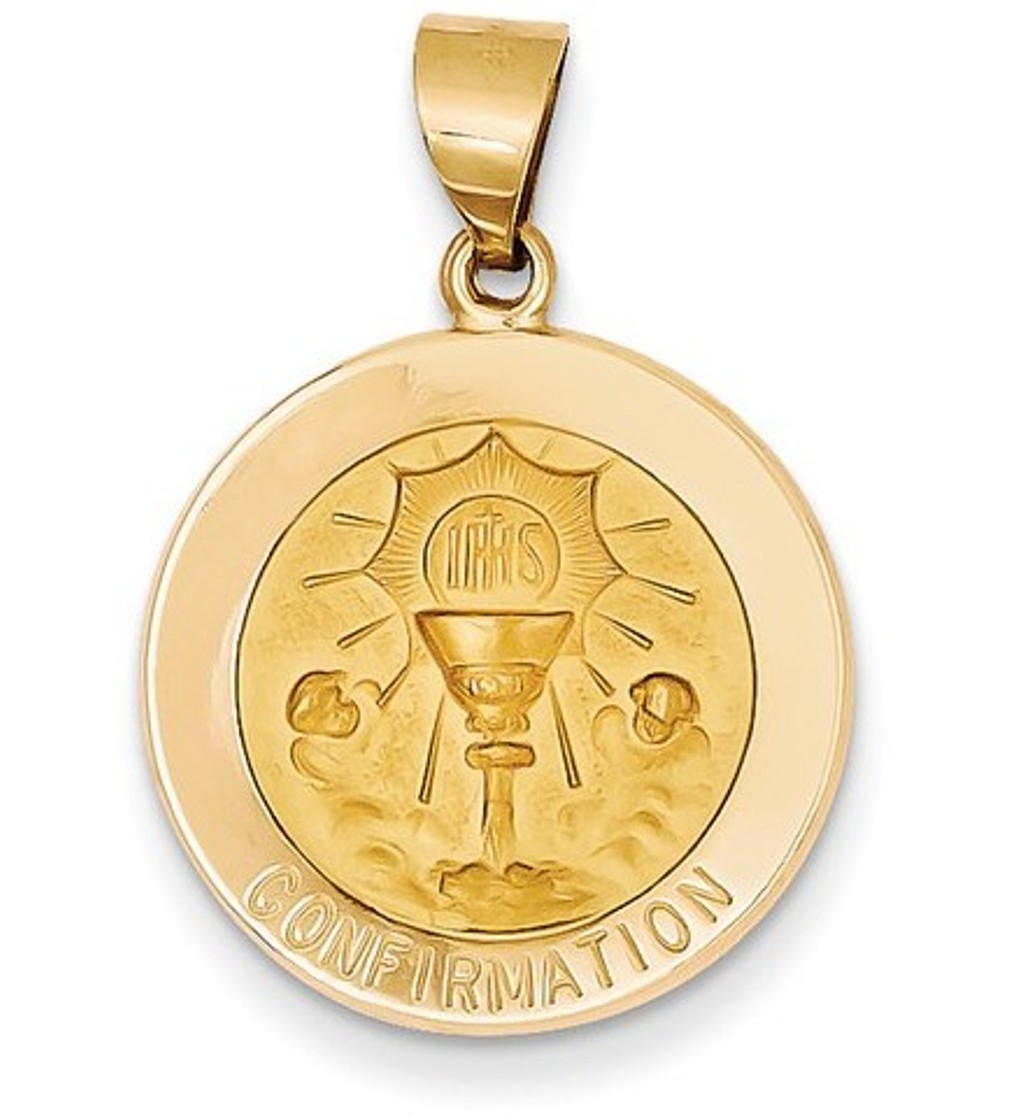14k Polished and Satin Confirmation Medal Pendant