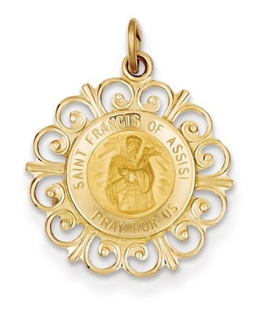 14k Yellow Gold Saint Francis Of Assisi Medal Pendant(26X19MM)