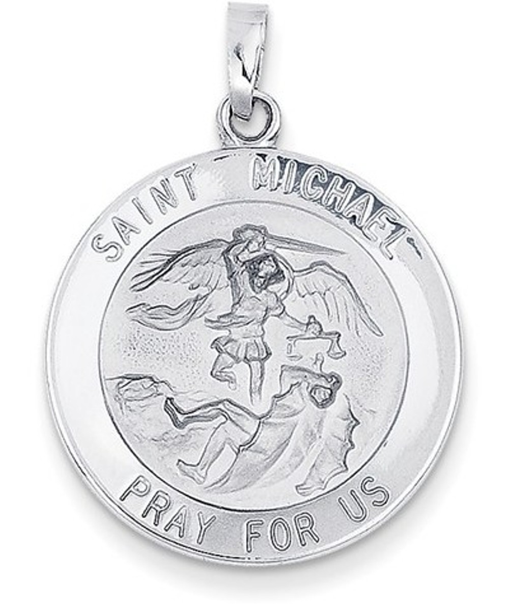 Rhodium-Plated 14k White Gold Saint Michael Medal Pendant (30X22MM)
 img title=XR511