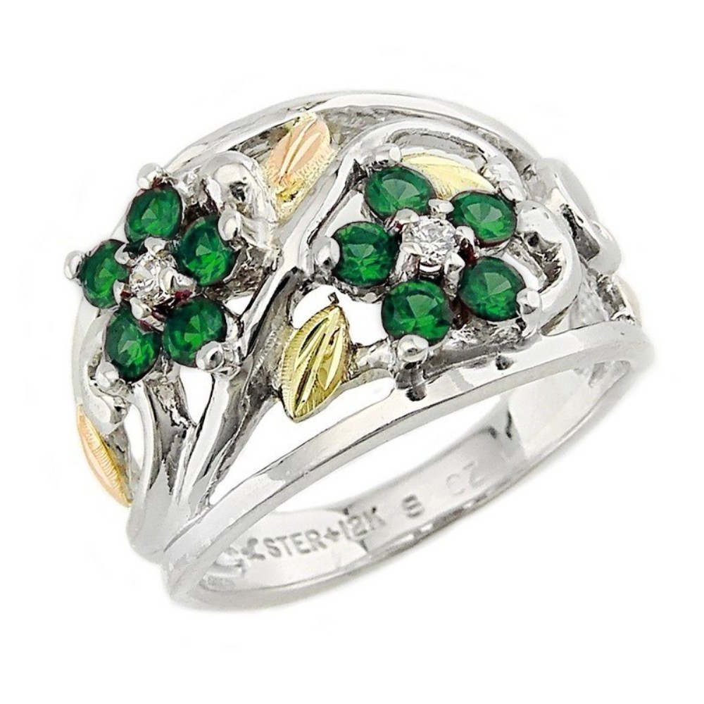black-hills-gold-on-silver-created-emerald-birthstone-ring-LR986-SS. 