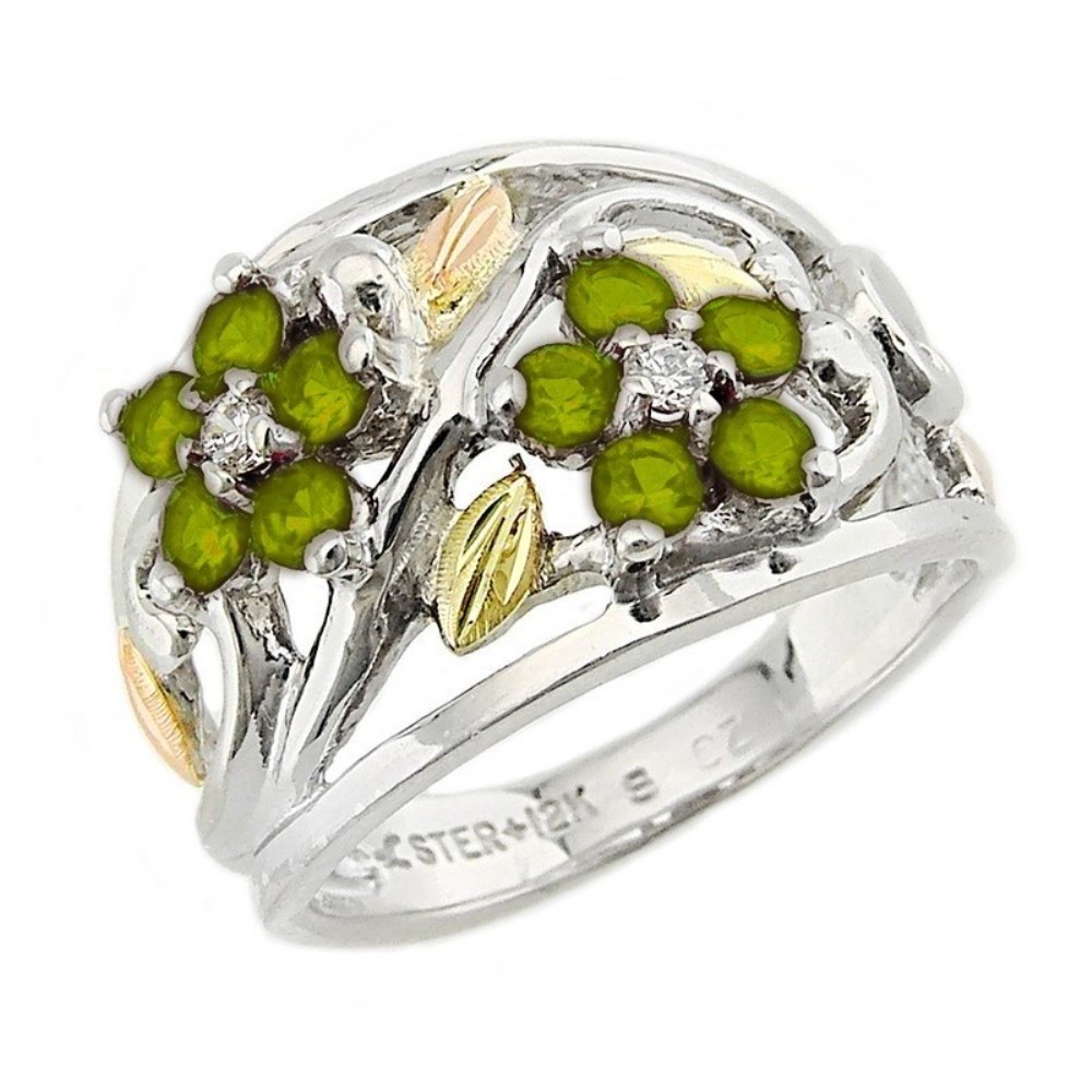 black-hills-gold-on-silver-created-peridot-birthstone-ring-LR986-SS. 