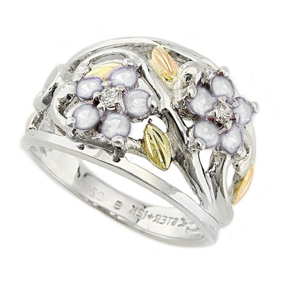 black-hills-gold-on-silver-created-white-spinel-brithstone-flower-ring-LR986-SS. 