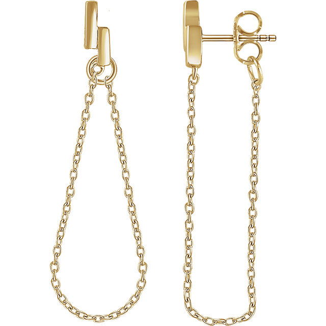 Double Bar Chain Earrings, 14k Yellow Gold