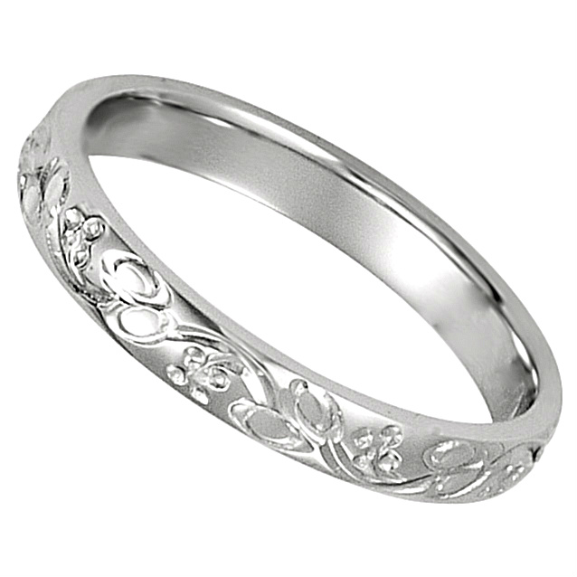 Petite Hand-Engraved Comfort-Fit Band, 3mm 14K White Gold. 