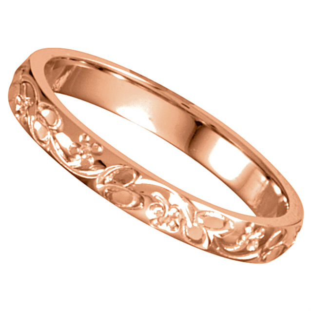 Petite Hand-Engraved Comfort-Fit Band, 3mm 14K Rose Gold.