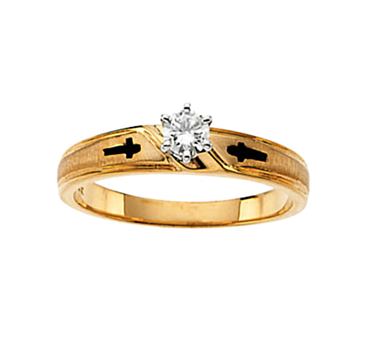 Diamond Cross Solitiare Engagement Ring,14k Yellow Gold R16655D .