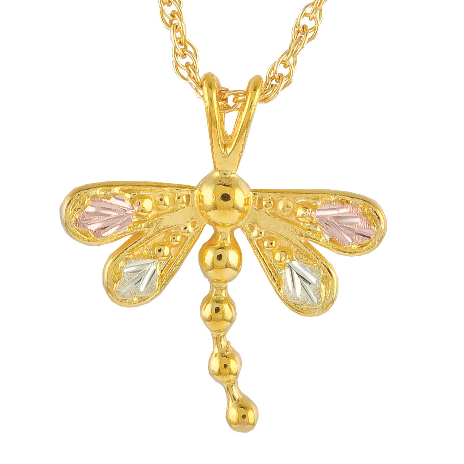 Black Hills Gold Necklace with Dragonfly Pendent. 