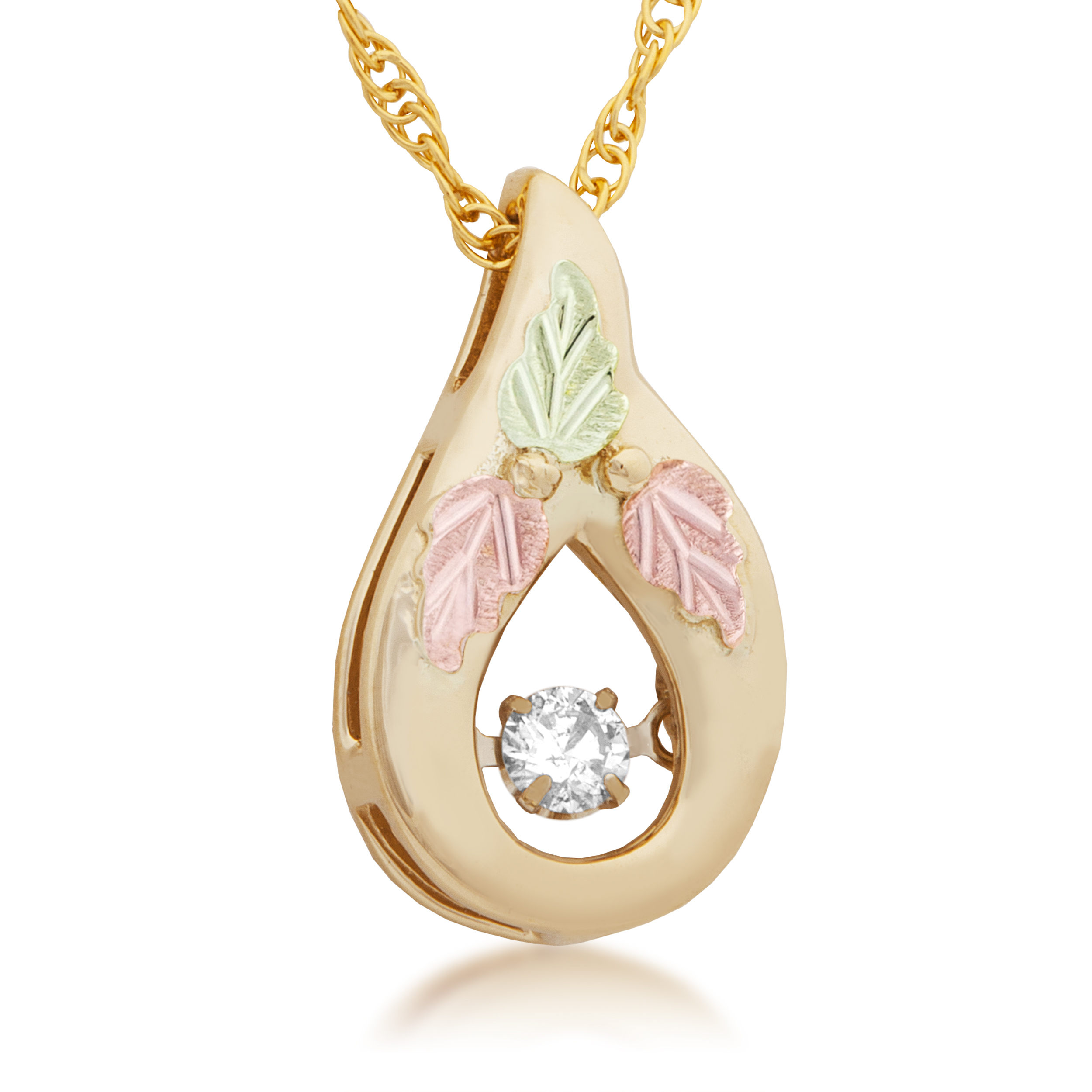 Black Hills Gold Necklace with tear drop shaped Rose Gold Pendent. 